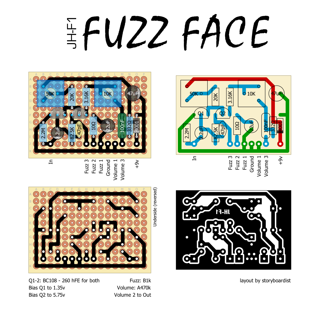 Perf and PCB Effects Layouts: Dunlop JH-F1 Jimi Hendrix Fuzz Face